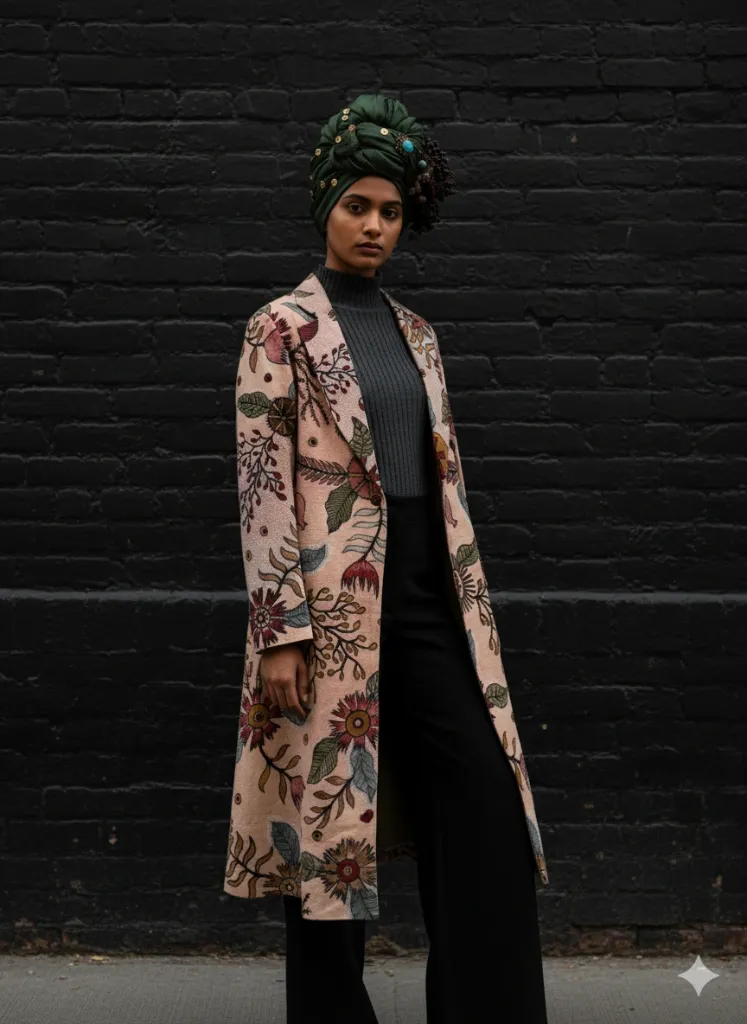 Hand Painted Kantha Long Jacket (FREE SIZE)