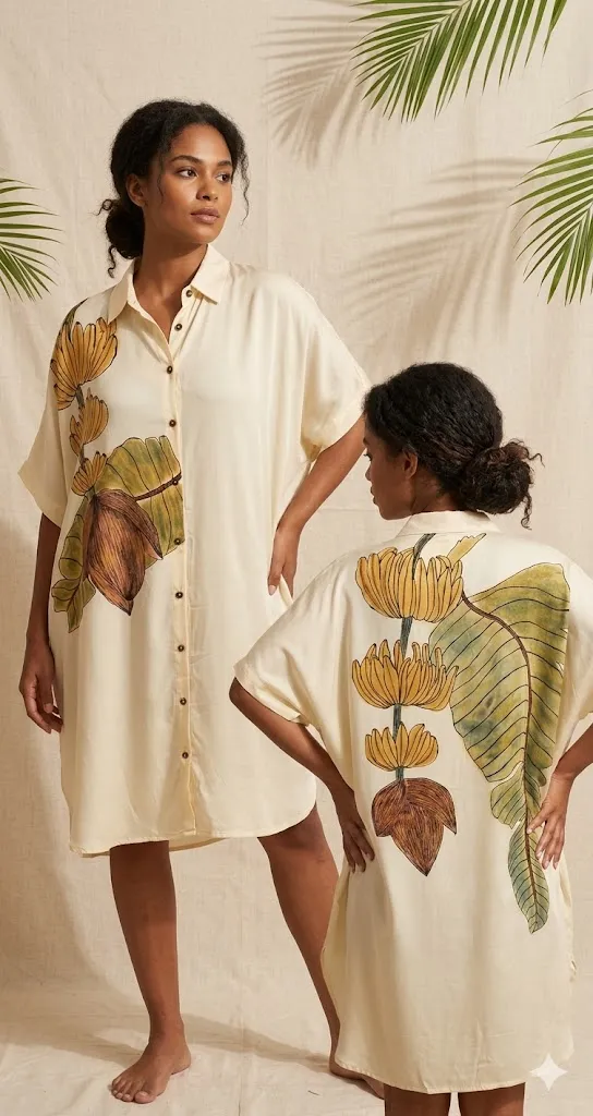 Artisan Hand-Painted Modal Kimono Shirt Dress